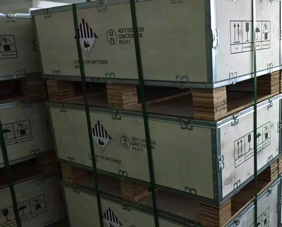 Finished battery packs packed in UN-certified plywood crates marked UN3480 for export